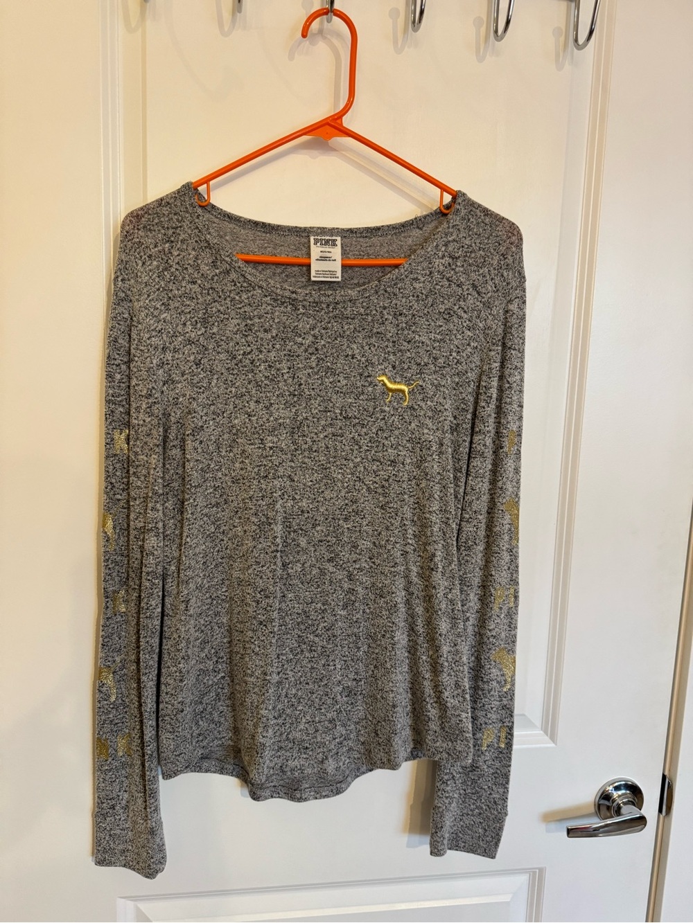 PINK Victoria's Secret Gray Long Sleeve Top with Yellow Logo